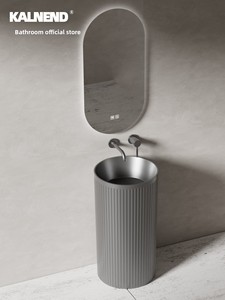 Lavabo sur pied en céramique cylindrique artistique, style crème, <span class=keywords><strong>sans</strong></span> <span class=keywords><strong>trou</strong></span> pour robinet, intégré au sol - Product Image 3