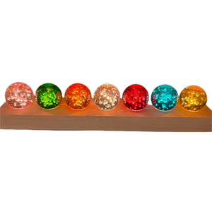Boules <span class=keywords><strong>de</strong></span> <span class=keywords><strong>cristal</strong></span> craquelé <span class=keywords><strong>de</strong></span> 40 mm, <span class=keywords><strong>7</strong></span> couleurs, avec base en bois LED, ornements décoratifs Feng Shui, sphères <span class=keywords><strong>de</strong></span> verre à bulles, veilleuse - Product Image 1