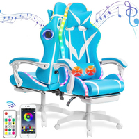 Chaise de jeu moderne à dossier haut, style course, avec éclairage LED RGB, pivotante, avec repose-pieds et haut-parleurs – Vente en gros au prix le plus bas