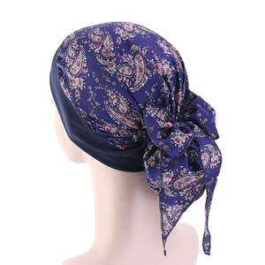 <span class=keywords><strong>Turban</strong></span> en soie imprimé à large bande, pré-noué avec nœud, pour femmes et jeunes filles, idéal pour le quotidien - Product Image 2