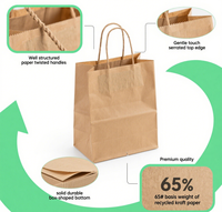 Sac en Papier Kraft Brun avec Poignées, Impression Personnalisée Votre Propre Logo pour Emballage Alimentaire de Restaurant, Restauration ou À Emporter