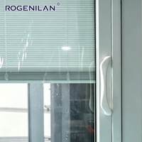Ventana Corredera Moderna de Tres Vías con Vidrio Templado Rogenilan, Ventana Corredera de Aluminio con Doble Vidrio para Persianas Eléctricas