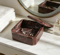 Boîte à bijoux carrée en marbre rouge naturel, polie à la main, élégante, pour la maison, la chambre, l'hôtel, organisateur de table, collection