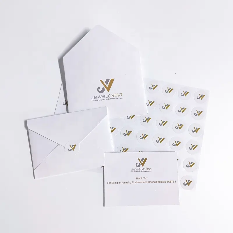 Luxury small envelope logo custom thank you cards with envelope and stickers packaging