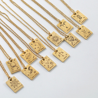 Bijoux en acier inoxydable plaqué or 18K pour femmes, collier à pendentif personnalisé avec signe du zodiaque et cartes de Tarot