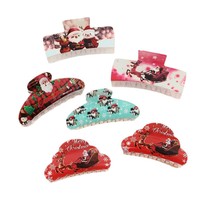 Lot de 6 pinces à cheveux carrées imprimées requin et fleurs, série Noël, pour fêtes, vente en gros, ornements capillaires de Noël