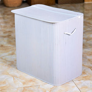 Panier à linge pliable en bambou avec couvercle à clipser, 3 compartiments, 150 L, avec poignées pour la buanderie, la chambre à coucher et la salle de bain - Product Image 1