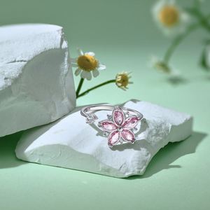 Dylam Exclusive Design 925 Sterling <b>Silver</b> Rhodium 18K Gold Plated Women Rotatable <b>Spinning</b> Sakura 5A Zirconia Anxiety <b>Rings</b> - Product Image 3