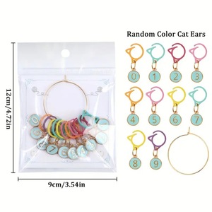 Marcadores de Punto con Orejas de Gato y Números, Clips de Bloqueo para Tejer y Hacer Ganchillo, Contador de Hileras Esmaltado, Accesorios para Proyectos de Hilado - Product Image 1