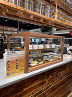 Comptoir de présentation autoportant robuste et écologique en aluminium et bois pour boulangerie/cafétéria, éclairage LED, dimensions personnalisables