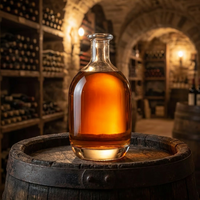 Bouteilles en verre rondes de 500 ml et 750 ml en gros, super claires, vides, avec bouchon en bois et bouchon en liège pour whisky, gin, tequila