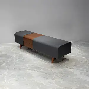 İtalyan lüks yatak odası mobilyası yatak sonu dışkı dikdörtgen tezgah dışkı katı ahşap ayakkabı değişen dışkı Modern deri tezgah