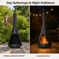 Cheminée moderne d'extérieur autoportante pour patio et jardin, chauffage au charbon et au bois, avec capuchon de pluie et cheminée, idéale pour le camping et la cuisson