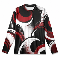 T-shirt à manches longues 3D AOP 100% Polyester Popeline Sublimation Séchage rapide Col rond Cercles rouges Streetwear Automne Vente en gros