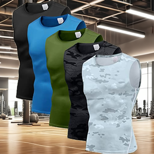 Camisetas sin mangas de punto con cuello redondo y logotipo personalizado para hombre, de secado rápido, para fitness, running, deportes, pickleball, entrenamiento, gimnasio. - Product Image 2