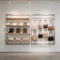 Comptoir de magasin de chaussures haut de gamme |   Meubles de présentation en bois verni sur mesure pour les marques de centres commerciaux