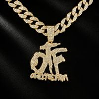 Collier pendentif lettre OTF doré tendance en alliage de zinc avec strass, chaîne cubaine pour hommes et femmes, style hip-hop, fête, streetwear