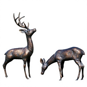 Ensembles de cerfs en métal finition bronze, sculptures de cerf femelle et de renne à bois de cerf grandeur nature faites à la main, fournitures de jardin, décoration de Noël - Product Image 1