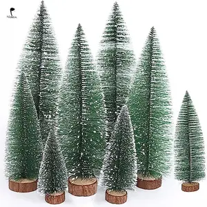 High quality Mini Christmas Tree Table Top Decor Wood Trim Artificial Christmas Tree Micro Landscape Desktop Frosted Sisal Tree
