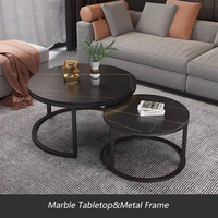 Table basse convertible de luxe pour hôtel, plateau en marbre, table ronde moderne avec rangement central en métal pour salon