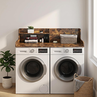 Comptoir pour lave-linge et sèche-linge avec étagère, plateau en bois pour lave-linge et sèche-linge, bord surélevé, tapis antidérapant, organisateur de comptoir à 2 niveaux pour la buanderie