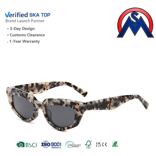 Popular UV400 Fashion Acetate Sunglasses Custom Logo Cat Eye Style Frame in Tortoiseshell UV400 Lenses for Men & Women