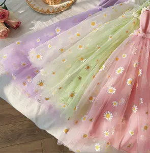 Flower Mesh Girls Dress Summer New Sling Puff Skirt Princess Dress Baby Beach Dress