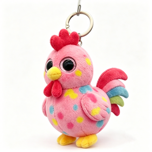 Customized Cute vibrant chicken plush keychain,Pink polka dot chicken plush keychain,<b>Mini</b> spotted rooster stuffed toy <b>keyring</b> - Product Image 5
