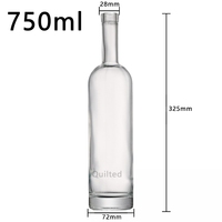 Offre Spéciale – Bouteille en Verre Super Flint de 500ml, 700ml, 750ml avec Bouchon en Liège – Vide – Pour Vodka, Whisky, Brandy, Rhum, Tequila – Forme Personnalisée, Design et Logo sur Mesure