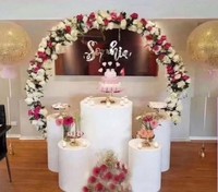 Table Dessert Stand Partie Métal Ronde Colonne Fleur Cylindre Plinthes Rose Blanc Rond Gâteaux Stand Affichage Pour La Décoration De Mariage