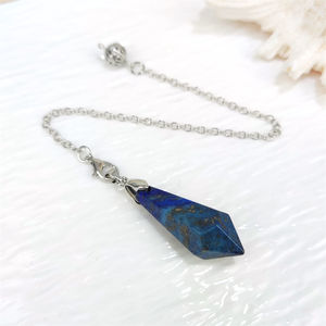 Gros cône pointu pendule en pierre naturelle pour radiesthésie Divination pierre précieuse avec chaîne couleur argent pendentif Reiki Pendule - Product Image 6