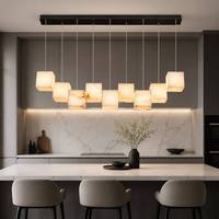 Suspension carrée multi-têtes de luxe personnalisée en acier inoxydable et marbre alabastro pour cuisine et salle à manger, taille moyenne, LED