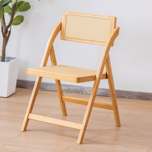 Chaise pliante moderne minimaliste en bambou et rotin avec dossier pour la salle à manger, design gain de place - Product Image 1