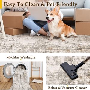 Washable Area <strong>Rug</strong> Neutral Abstract Entryway <strong>Kitchen</strong> Non Slip Low Pile <strong>Throw</strong> <strong>Rug</strong> Living Room Bedroom Indoor Doormat Soft Carpet - Product Image 6