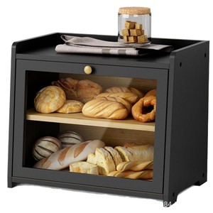 กล่องเก็บขนมปังไม้สองชั้นพร้อมประตูกระจก ตู้เก็บขนมปังในครัว - Product Image 1