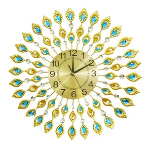 Horloge murale en plumes de paon, métal et résine, horloge décorative suspendue, fonctionnant à piles, quartz analogique, décoration de salon - Product Image 2