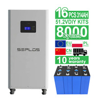 Stock UE - Kit DIY Lifepo4 Seplos V3 51,2V avec boîtier et 16 cellules de batterie solaire de qualité A Mb31 EVE314 pour pack de batterie de 16 kWh