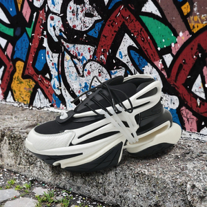 Zapatillas Chunky para Hombre, Plataforma, para Caminar, Negras y Blancas, con Cordones, Punta Redonda, Estilo Casual Urbano - Product Image 3