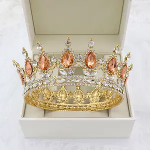 Couronne de princesse Baroque ronde en cristal, accessoires de cheveux de mariage, couronnes de bal, diadèmes de mariée