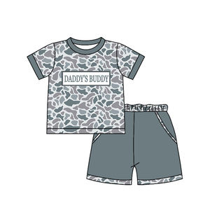 Vêtements pour bébés garçons en gros, t-shirt à manches courtes en élasthanne/polyester de haute qualité, couleur vert pêche, short camouflage, boutique - Product Image 4