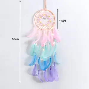 Tường Dreamcatcher LED handmade lông Giấc Mơ Catcher bện Chuông gió nghệ thuật cho Dreamcatcher Treo Xe Trang trí nội thất