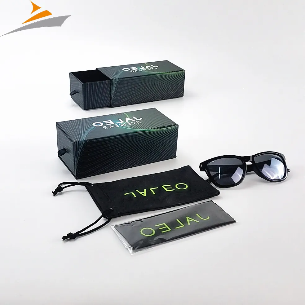Logotipo personalizado Sunglasses Box Caso Sunglass personalizado com logotipo Embalagem Óculos Pano de limpeza Óculos Bag Pouch