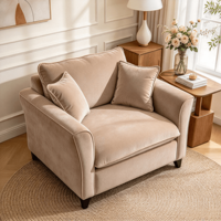 Fauteuil d'appoint moderne rembourré avec assise large en mousse et pieds en bois pour salon et chambre à coucher