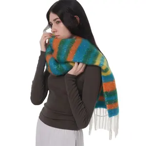 Зимний теплый модный мужской женский вязаный Мягкий Шарф Модный Красочный Полосатый дизайн популярные шарфы