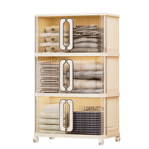 Folding Storage Cabinet Double Door Home Use Bedroom Clothes Toys Organizer Kitchen Multi Layer Storage Box - Product Image 3
