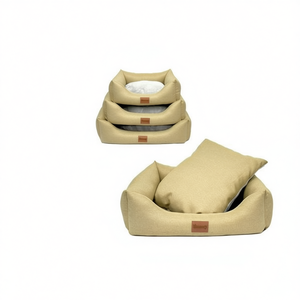 Set di Tre Pezzi in Lino Giallo e Flanella Goffrata per Cuccia per Cani - Product Image 2