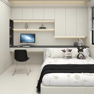 طقم أثاث غرفة نوم مخصص، سرير تاتامي كامل الحجم مع درجين، خزانة ملابس مدمجة، طاولة جانبية، تصميم عصري مجاني - Product Image 5