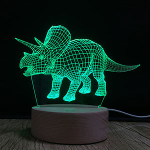 Dinosaurier 3D Holz Nachtlicht Triceratops 3D Illusions lampe 7 Farben Optische USB LED Touch Tisch Schreibtisch Nachtlicht - Product Image 6