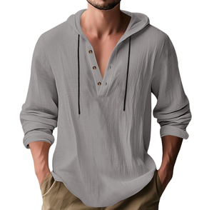 Chemise Homme 2025 Nouvelle Collection Printemps-Automne en Lin à Capuche Coupe Ample Décontractée Design Uni pour <span class=keywords><strong>Site</strong></span> Web Indépendant - Product Image 1