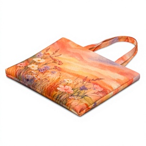 Bolsa de compras de lona de algodón con estampado floral de atardecer, diseño personalizado, tamaño personalizado, ecológica, promocional. - Product Image 5